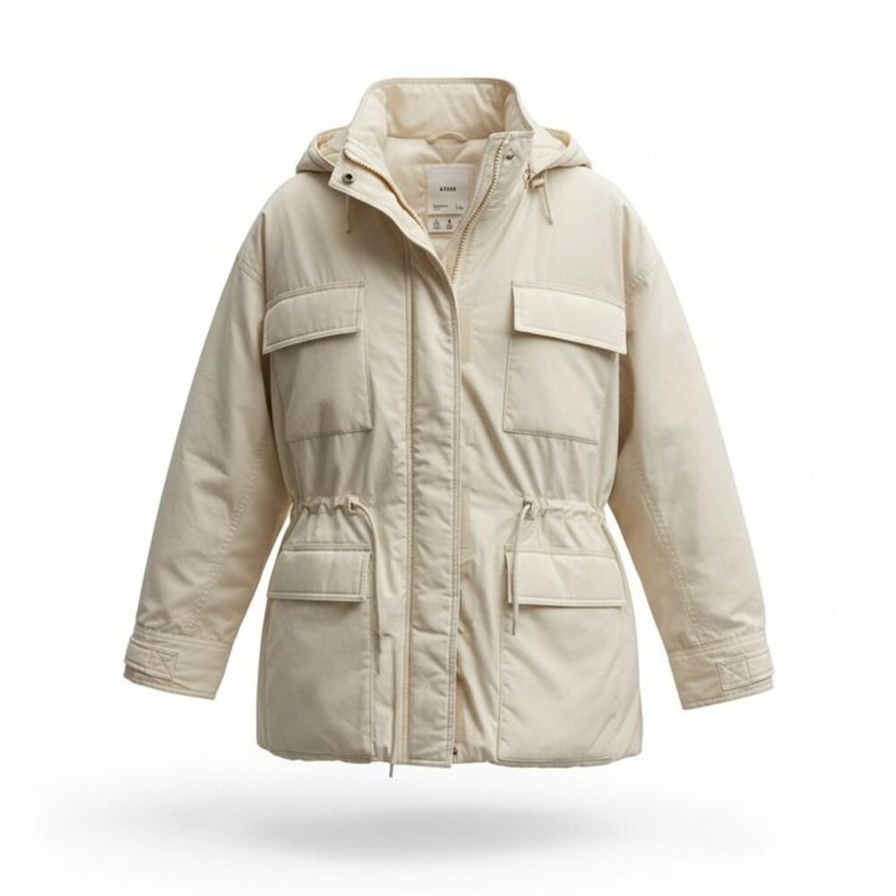 Abercrombie Fitch NWT Coat with Hood and cinch waist Water/Wind resistant Large - Picture 1 of 5